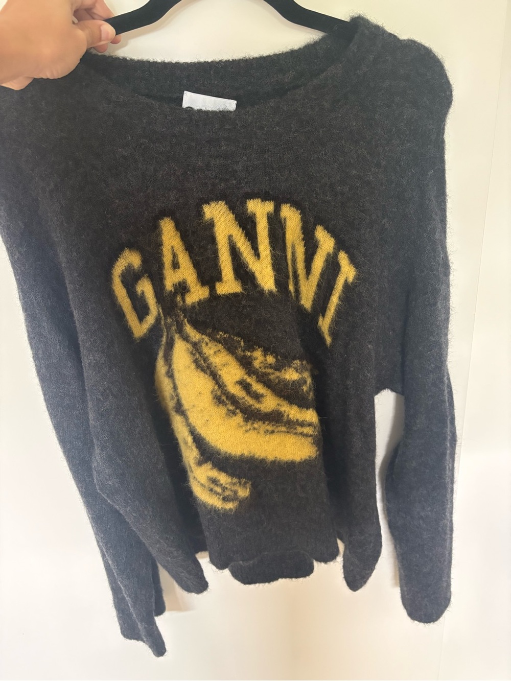 GANNI Charcoal & Yellow Mohair Graphic Logo Sweater
